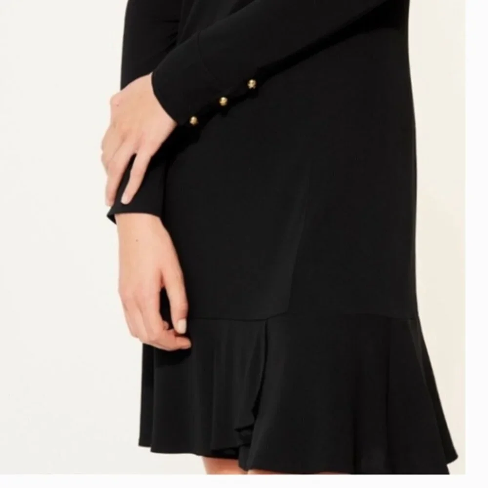 Tory Burch Foster Ruffle Hem Shift Dress Long Sleeve‎ Black Size Medium